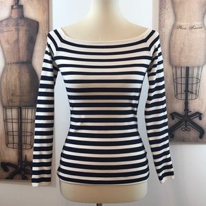 Ivory & Navy Blue 3/4 Sleeves Bodycon Shirt